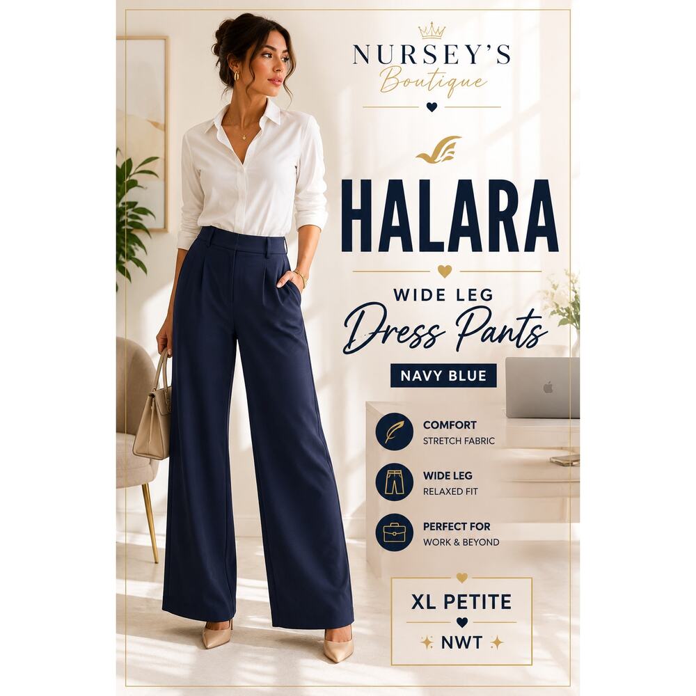 NWT Halara XL Petite Navy Wide Leg Dress Pants Stretch Career Work Trousers